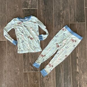 Kids Light Green Woodland Deer Pajama Set with Blue Trim